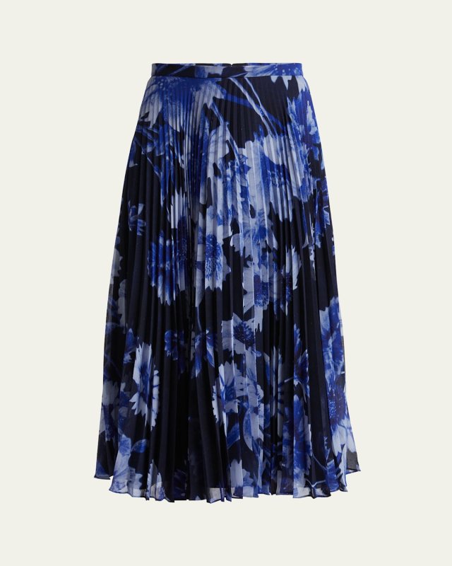 Pleated Floral Print Midi Skirt